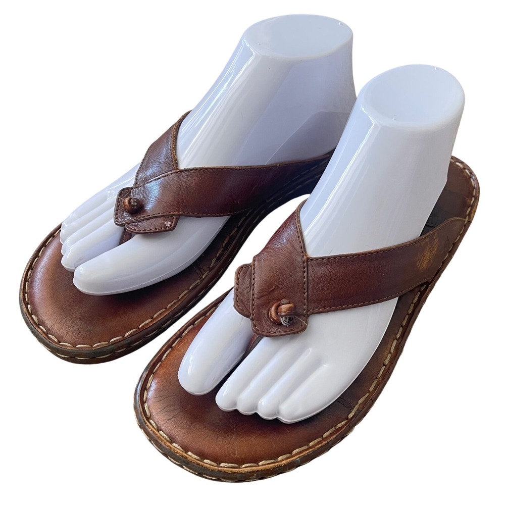 Born Of Concept Women 9 Brown Leather Sandal Flip Flop Western Grunge Biker Pool